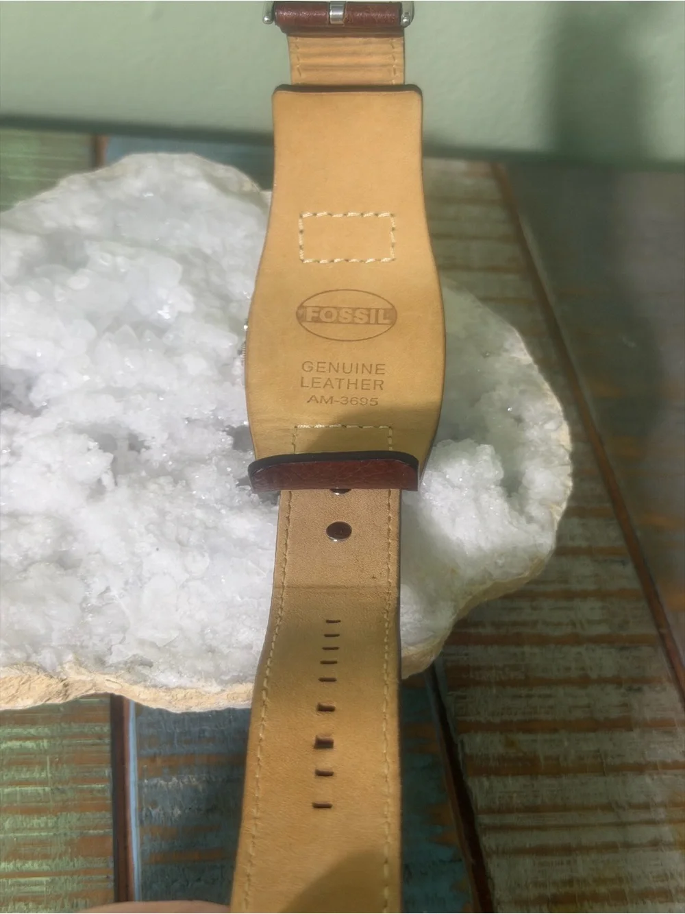 Fossil Men's AM3695 Cuff Kaleido Leather Strap Blue Mirror Dial Watch